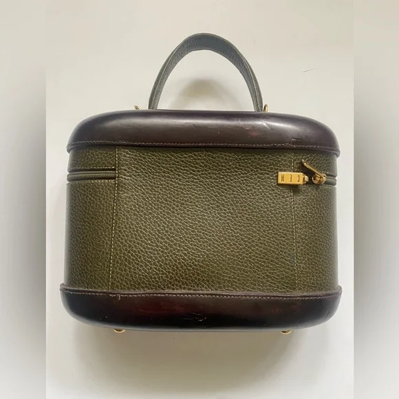 Vintage Olive Green and Brown Travel Purse Bag - Picture 2 of 7